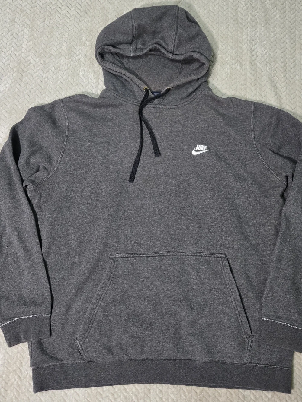 Nike Men's Gray Pullover Hoodie XL Solid Fleece Cotton Blend Logo Pockets *Read